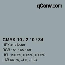 颜色代码: CMYK 10 / 2 / 0 / 34 | qconv.com