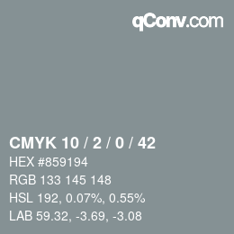 颜色代码: CMYK 10 / 2 / 0 / 42 | qconv.com