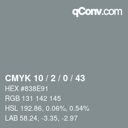 カラーコード: CMYK 10 / 2 / 0 / 43 | qconv.com