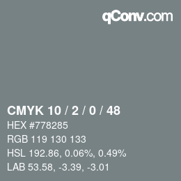 カラーコード: CMYK 10 / 2 / 0 / 48 | qconv.com