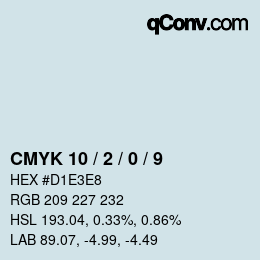 颜色代码: CMYK 10 / 2 / 0 / 9 | qconv.com