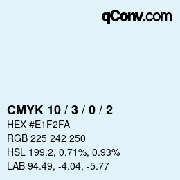 颜色代码: CMYK 10 / 3 / 0 / 2 | qconv.com