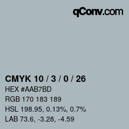 颜色代码: CMYK 10 / 3 / 0 / 26 | qconv.com