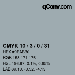 カラーコード: CMYK 10 / 3 / 0 / 31 | qconv.com