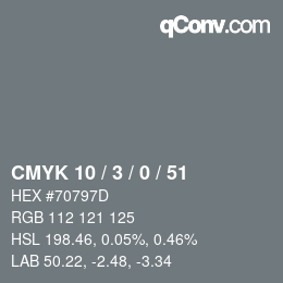 Color code: CMYK 10 / 3 / 0 / 51 | qconv.com