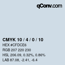 カラーコード: CMYK 10 / 4 / 0 / 10 | qconv.com