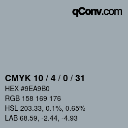 Farbcode: CMYK 10 / 4 / 0 / 31 | qconv.com