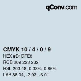 カラーコード: CMYK 10 / 4 / 0 / 9 | qconv.com