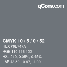 カラーコード: CMYK 10 / 5 / 0 / 52 | qconv.com
