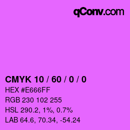 カラーコード: CMYK 10 / 60 / 0 / 0 | qconv.com