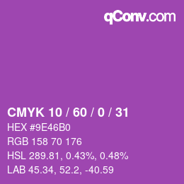 カラーコード: CMYK 10 / 60 / 0 / 31 | qconv.com