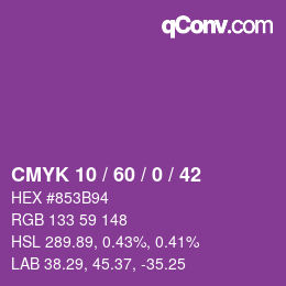 カラーコード: CMYK 10 / 60 / 0 / 42 | qconv.com