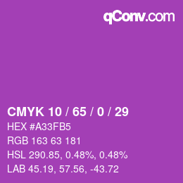 Code couleur: CMYK 10 / 65 / 0 / 29 | qconv.com