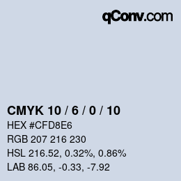 カラーコード: CMYK 10 / 6 / 0 / 10 | qconv.com