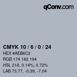カラーコード: CMYK 10 / 6 / 0 / 24 | qconv.com