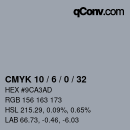 カラーコード: CMYK 10 / 6 / 0 / 32 | qconv.com
