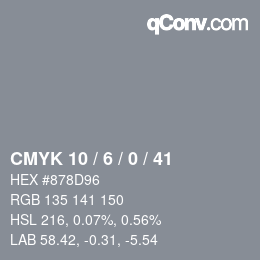 颜色代码: CMYK 10 / 6 / 0 / 41 | qconv.com