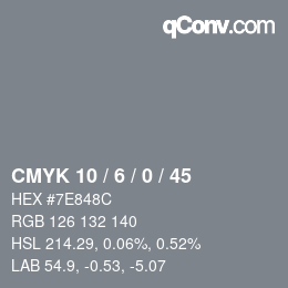 Farbcode: CMYK 10 / 6 / 0 / 45 | qconv.com