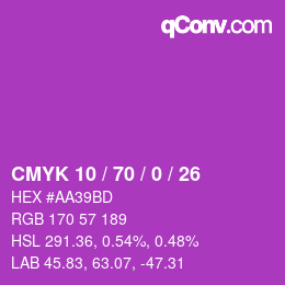 カラーコード: CMYK 10 / 70 / 0 / 26 | qconv.com