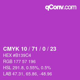 カラーコード: CMYK 10 / 71 / 0 / 23 | qconv.com
