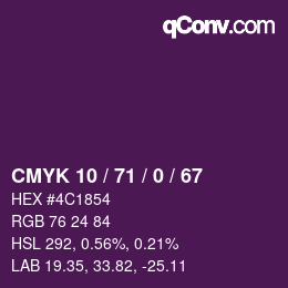 Color code: CMYK 10 / 71 / 0 / 67 | qconv.com