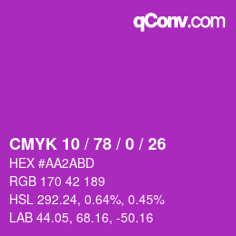 カラーコード: CMYK 10 / 78 / 0 / 26 | qconv.com