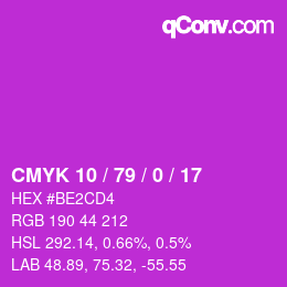 カラーコード: CMYK 10 / 79 / 0 / 17 | qconv.com