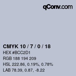 カラーコード: CMYK 10 / 7 / 0 / 18 | qconv.com