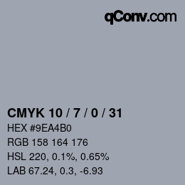 颜色代码: CMYK 10 / 7 / 0 / 31 | qconv.com