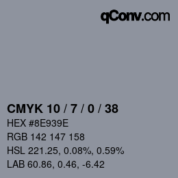カラーコード: CMYK 10 / 7 / 0 / 38 | qconv.com