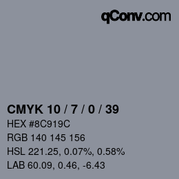 カラーコード: CMYK 10 / 7 / 0 / 39 | qconv.com