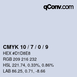 カラーコード: CMYK 10 / 7 / 0 / 9 | qconv.com