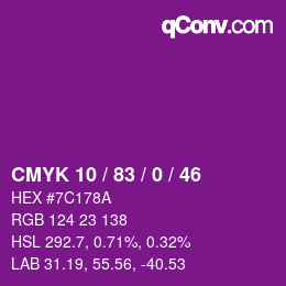 Color code: CMYK 10 / 83 / 0 / 46 | qconv.com