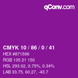 Color code: CMYK 10 / 86 / 0 / 41 | qconv.com