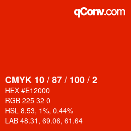 Farbcode: CMYK 10 / 87 / 100 / 2 | qconv.com