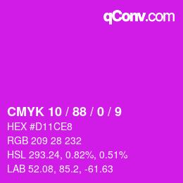 Color code: CMYK 10 / 88 / 0 / 9 | qconv.com