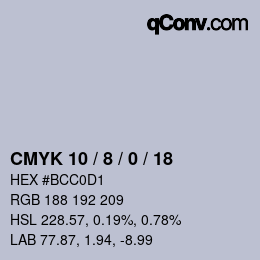 カラーコード: CMYK 10 / 8 / 0 / 18 | qconv.com