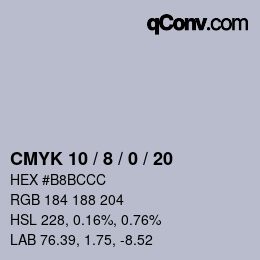 颜色代码: CMYK 10 / 8 / 0 / 20 | qconv.com