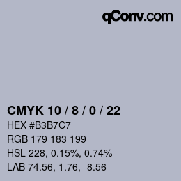 カラーコード: CMYK 10 / 8 / 0 / 22 | qconv.com