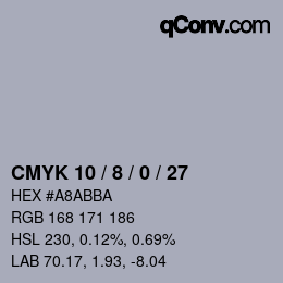 カラーコード: CMYK 10 / 8 / 0 / 27 | qconv.com