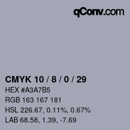 カラーコード: CMYK 10 / 8 / 0 / 29 | qconv.com