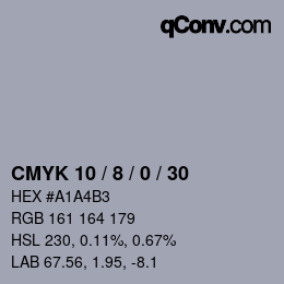 颜色代码: CMYK 10 / 8 / 0 / 30 | qconv.com