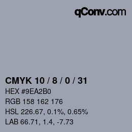 カラーコード: CMYK 10 / 8 / 0 / 31 | qconv.com