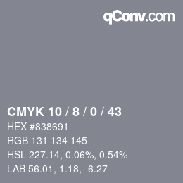 カラーコード: CMYK 10 / 8 / 0 / 43 | qconv.com