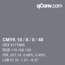 颜色代码: CMYK 10 / 8 / 0 / 48 | qconv.com