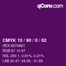 Color code: CMYK 10 / 90 / 0 / 62 | qconv.com