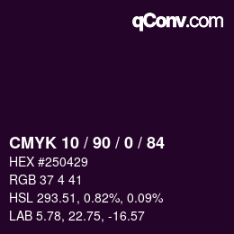 Color code: CMYK 10 / 90 / 0 / 84 | qconv.com