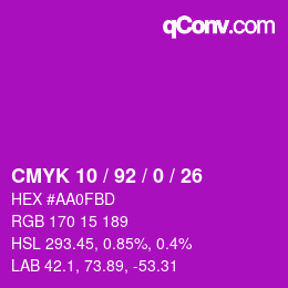 カラーコード: CMYK 10 / 92 / 0 / 26 | qconv.com