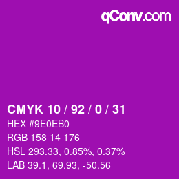 カラーコード: CMYK 10 / 92 / 0 / 31 | qconv.com