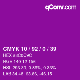 Color code: CMYK 10 / 92 / 0 / 39 | qconv.com